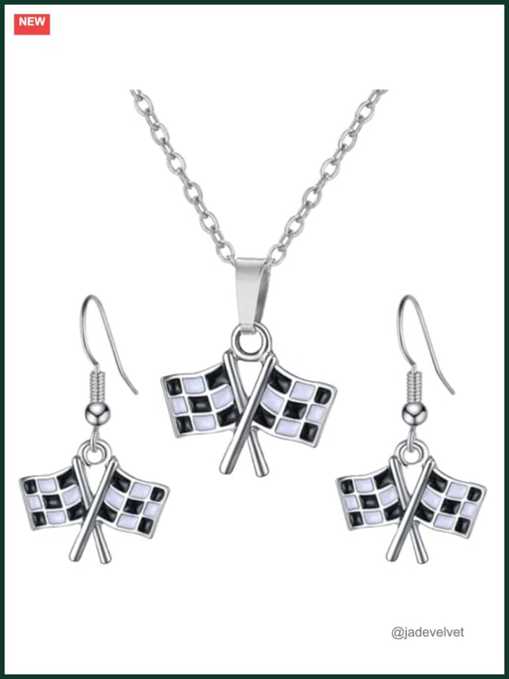 Checkered Flag Earrings Necklace Set for Women Alloy Steel Racing Jewelry